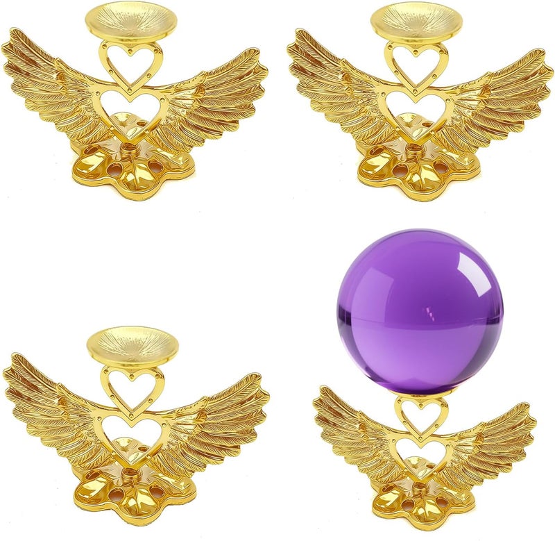 GeryVtee 4PCS Crystal Ball Stand Sphere Display Stand Metal Crystal Holder Balls Ornament Rack Holder Metal Base wing Shape (Gold) - Image 1